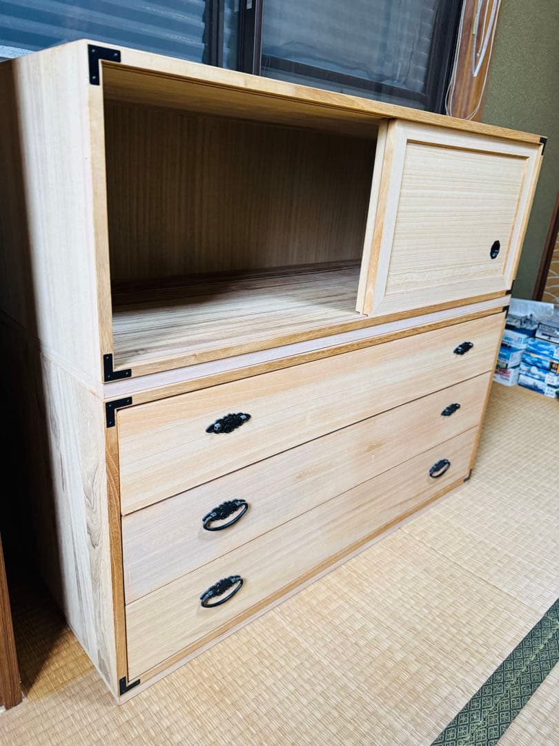 桐タンス 3段 引き戸タイプ 着物用 木製 押入れ タンス 箪笥 引き出し 収納