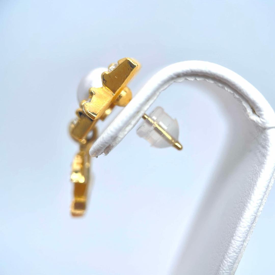 片耳のみ シャネル フェイクパール ラインストーン ピアス ココマーク GP