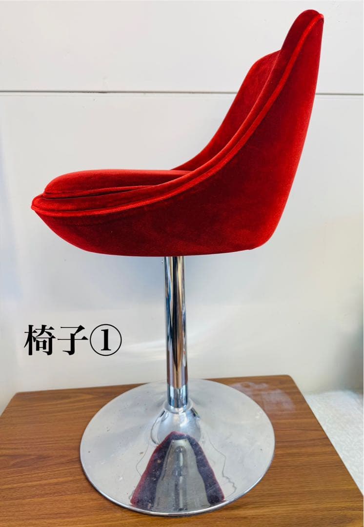 【専用①】赤ベルベット カウンターチェア 2脚セット おしゃれ 固定式
