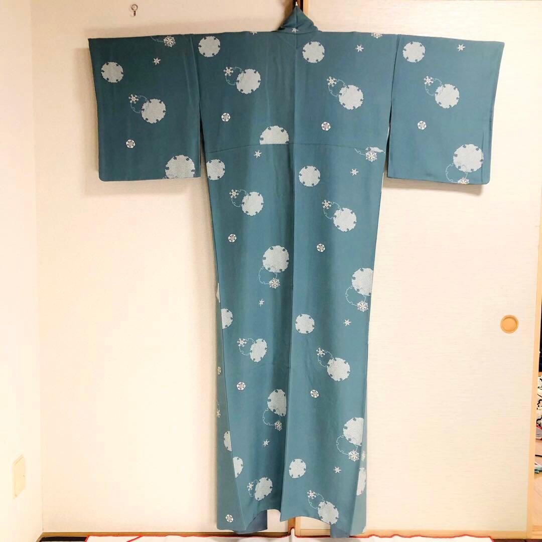 【美品　トールサイズ】小紋　雪　正絹　丹後　京友禅　袷　裄丈71 身丈174