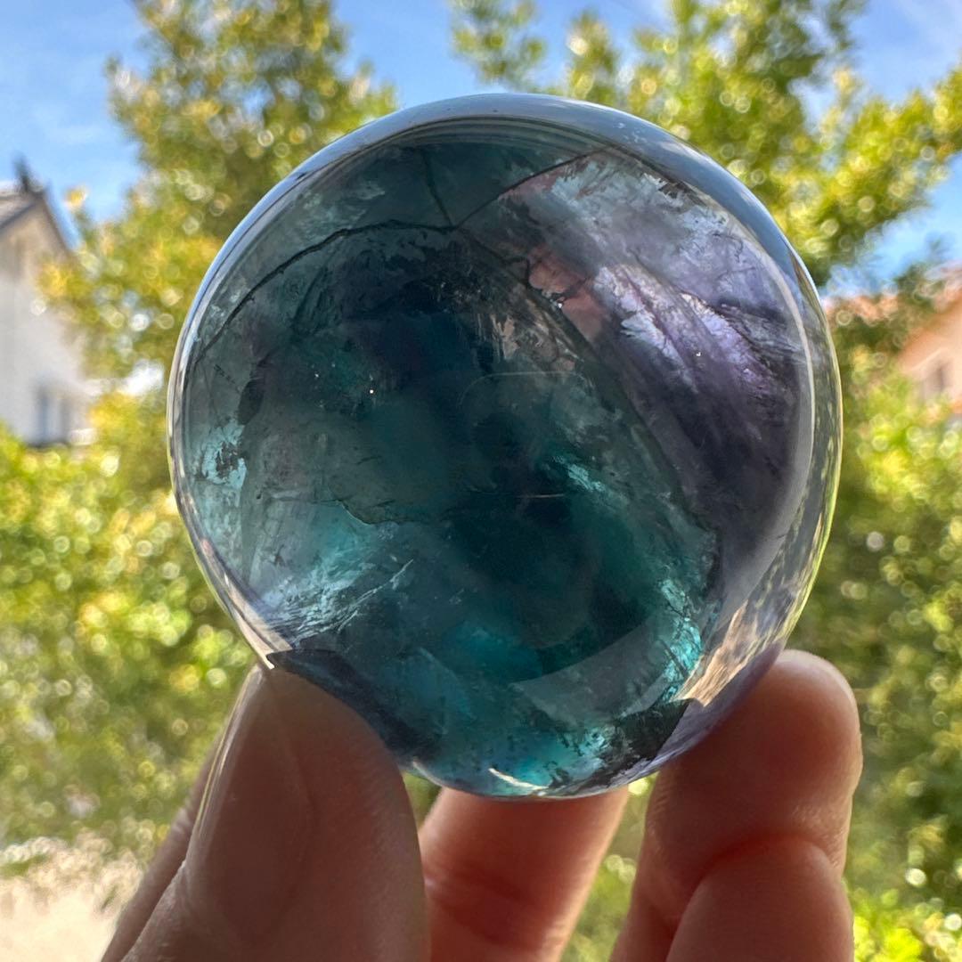 ブルーフローライト　エッグ　122.9g フローライト　青　透明感　マリンブルー