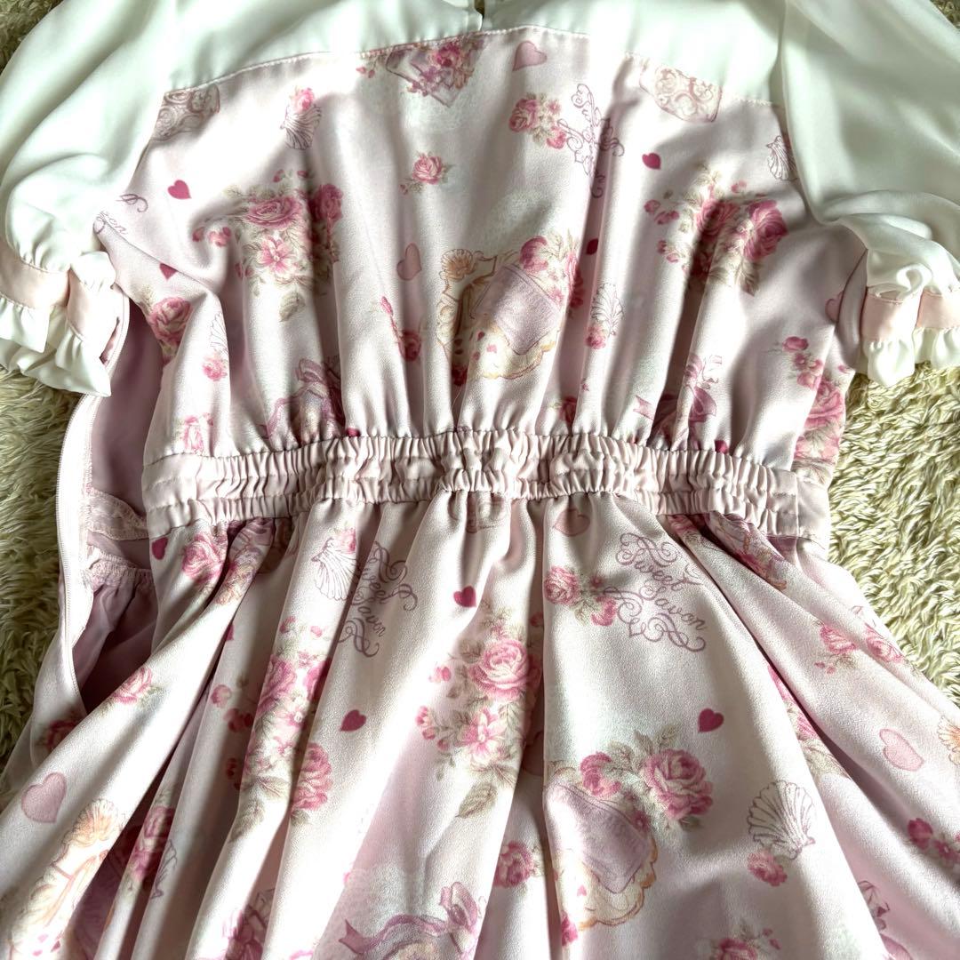 美品　リズリサ ハート　花柄　フリル シフォン ワンピース　S 半袖