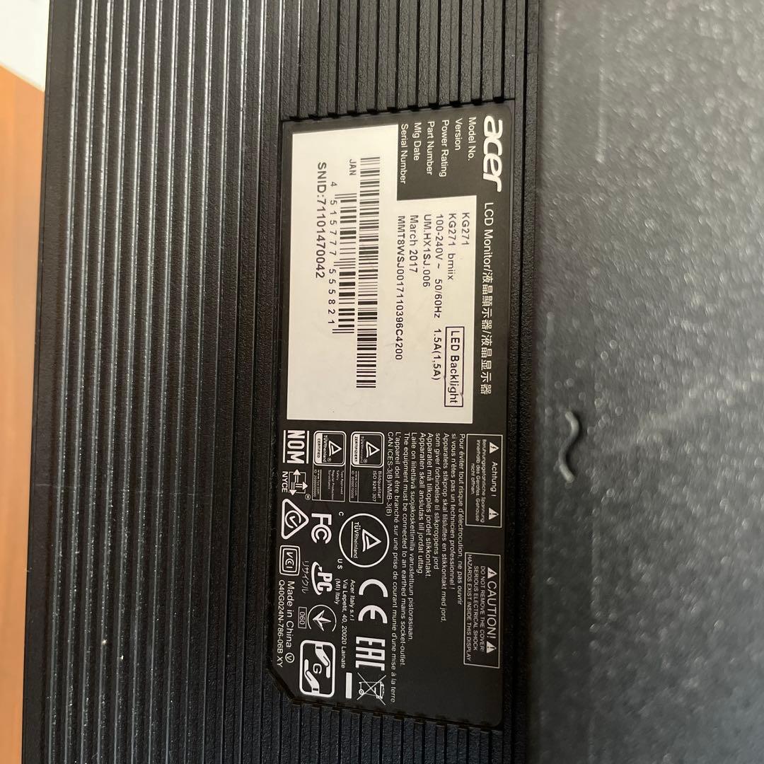 Acer 27インチ ゲーミングモニター KG271 bmiix 動作良好