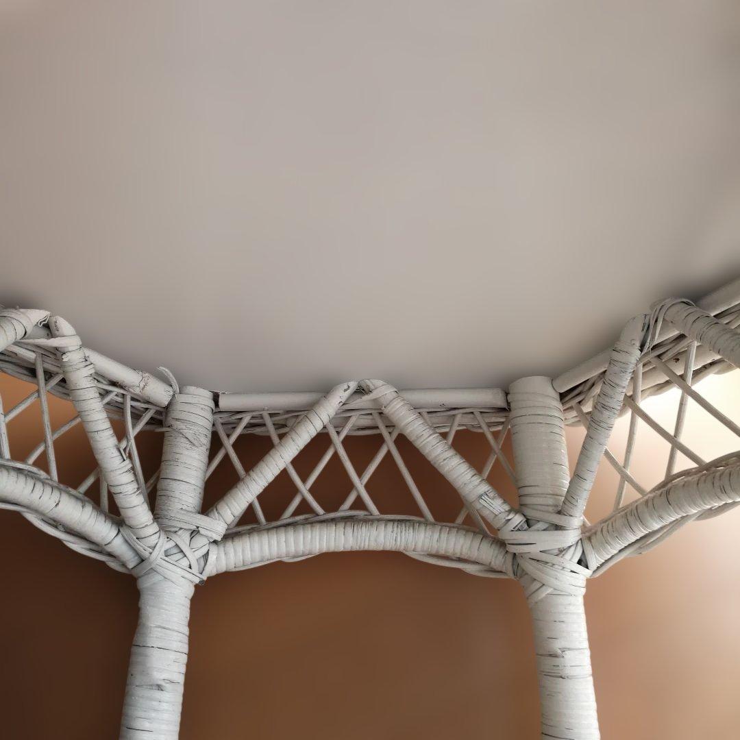 C ホワイトラタン編み込みテーブル 籐家具