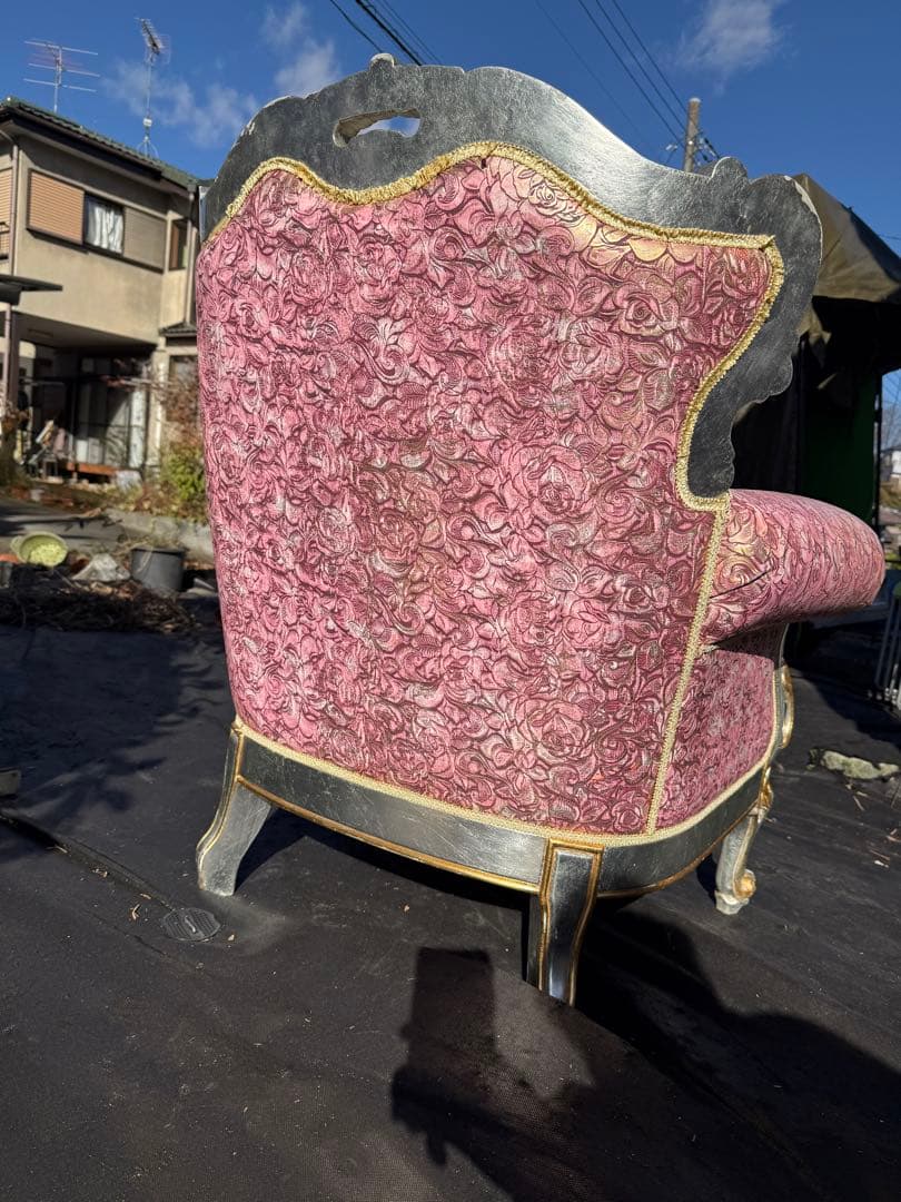 引取　イタリア製 PEGASO ロココ調 アームチェア 玉座風 金銀装飾 1P