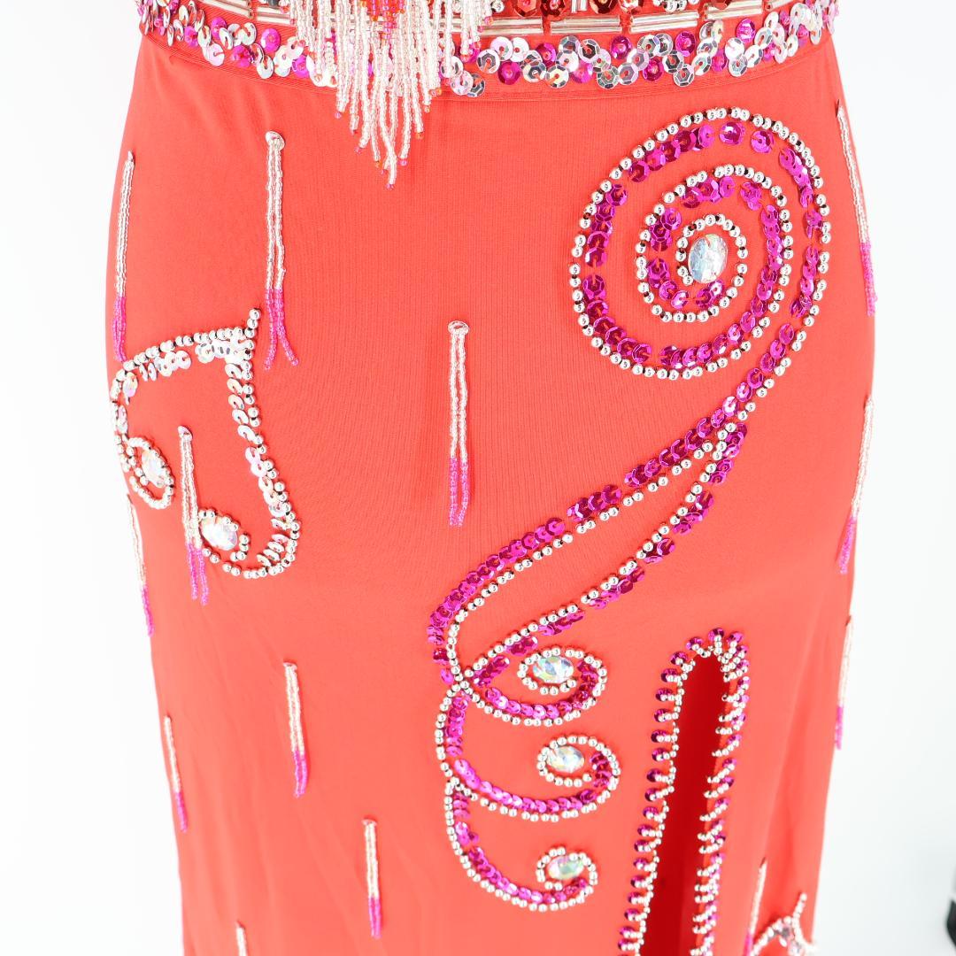 【ベリーダンス用 オリエンタル衣装】レッド スパンコールラメ多数 赤 ビーズ