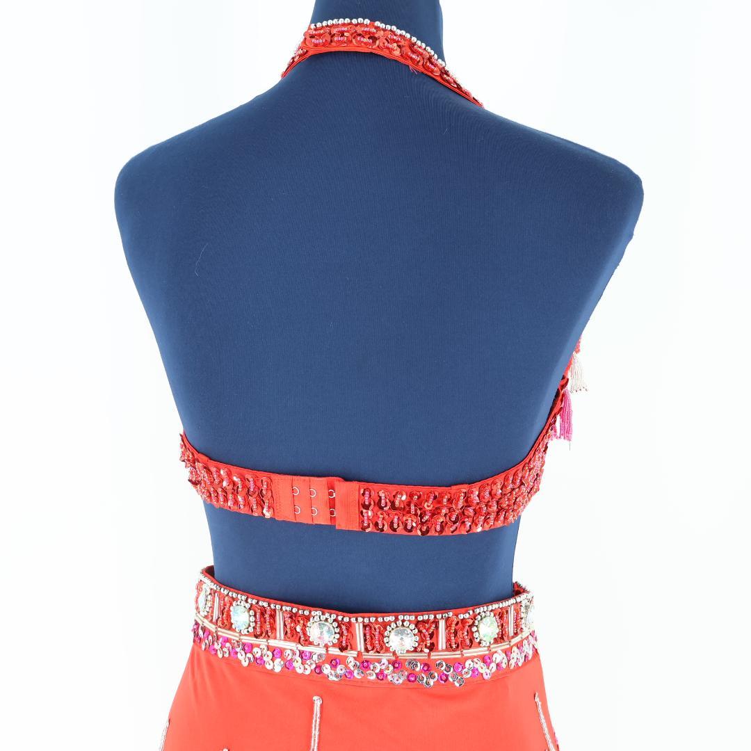 【ベリーダンス用 オリエンタル衣装】レッド スパンコールラメ多数 赤 ビーズ