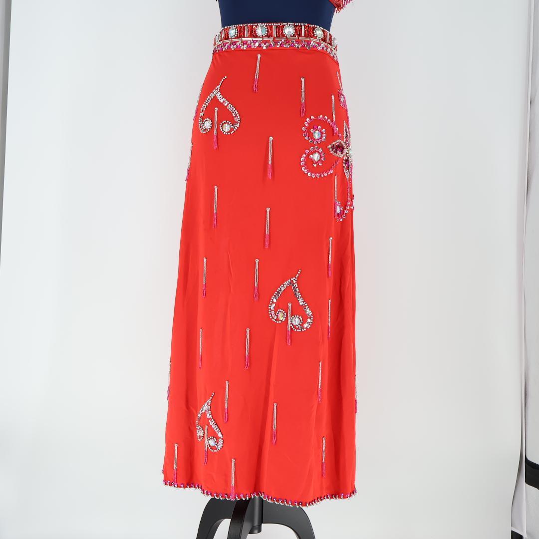 【ベリーダンス用 オリエンタル衣装】レッド スパンコールラメ多数 赤 ビーズ