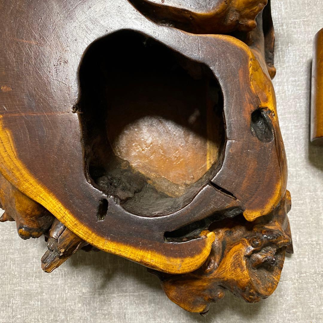 桑の木の切り株生花付き置物台　生花器　木工工芸品　ハンドメイド