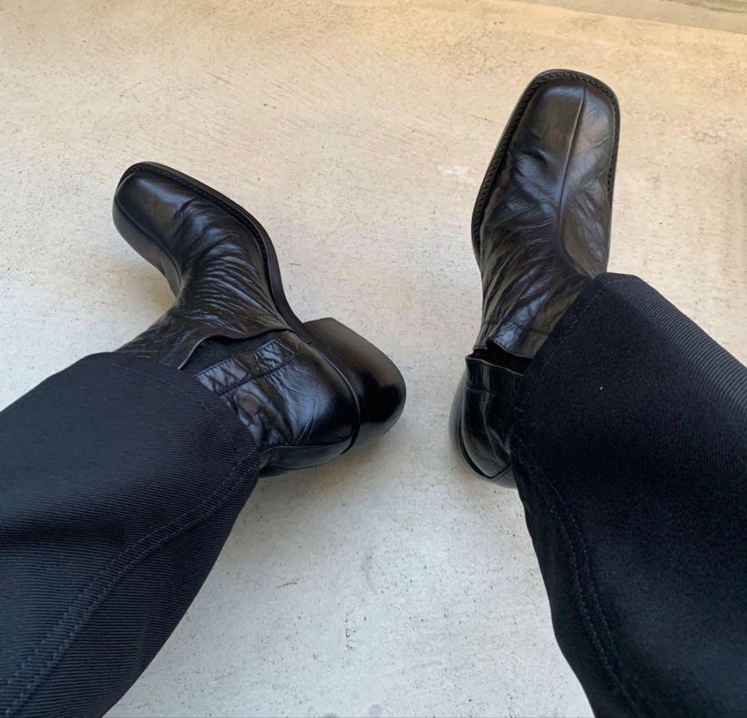 スクエアトゥブーツ　ヒールブーツ　サイドゴアブーツ　センターシーム　ブラック