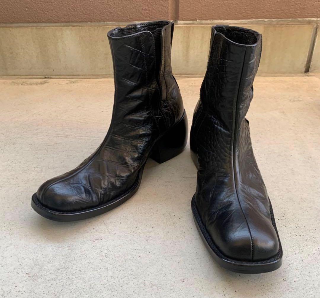 スクエアトゥブーツ　ヒールブーツ　サイドゴアブーツ　センターシーム　ブラック