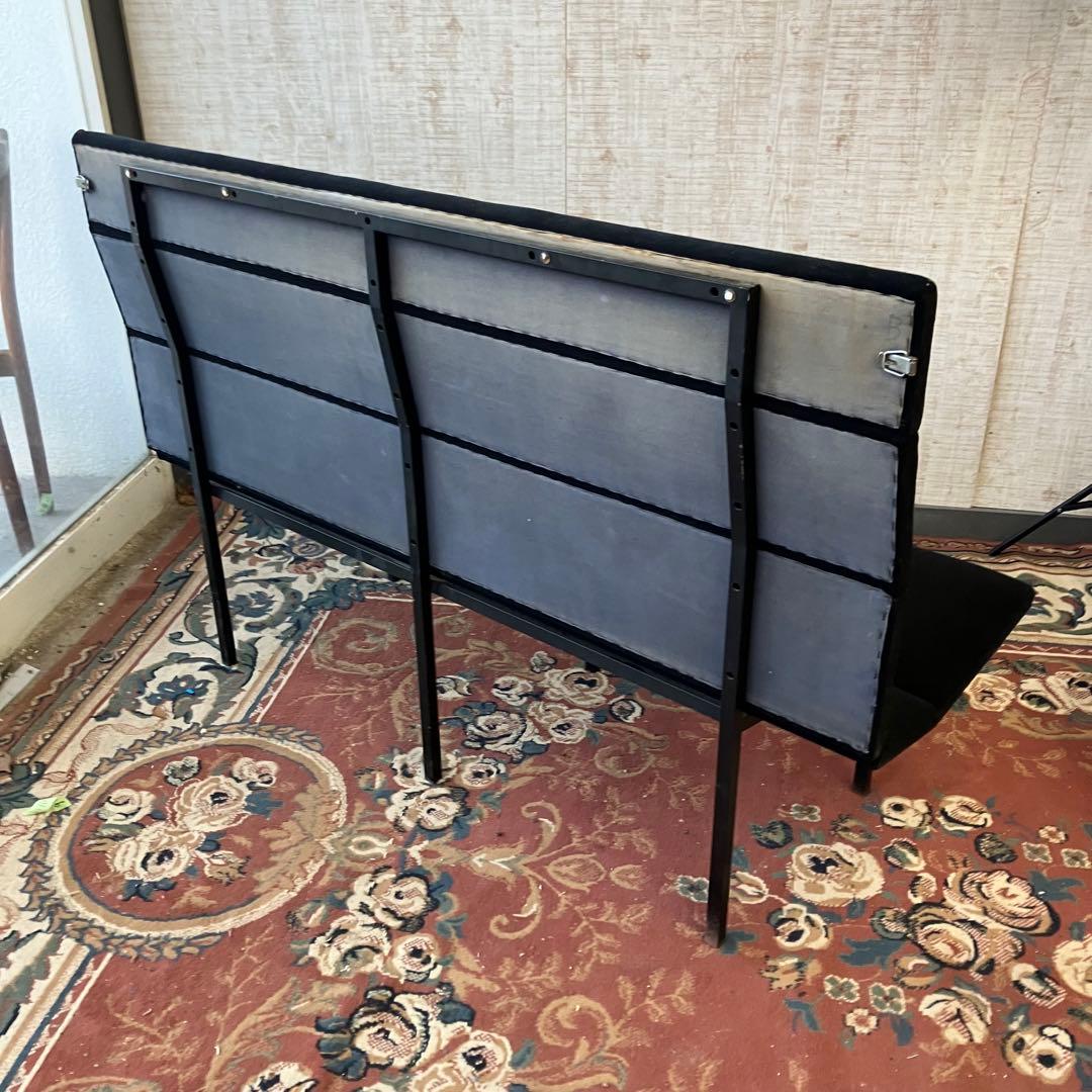 北欧レトロ ベロアソファ ロビーチェア 二人掛けソファー ビンテージ ブラック