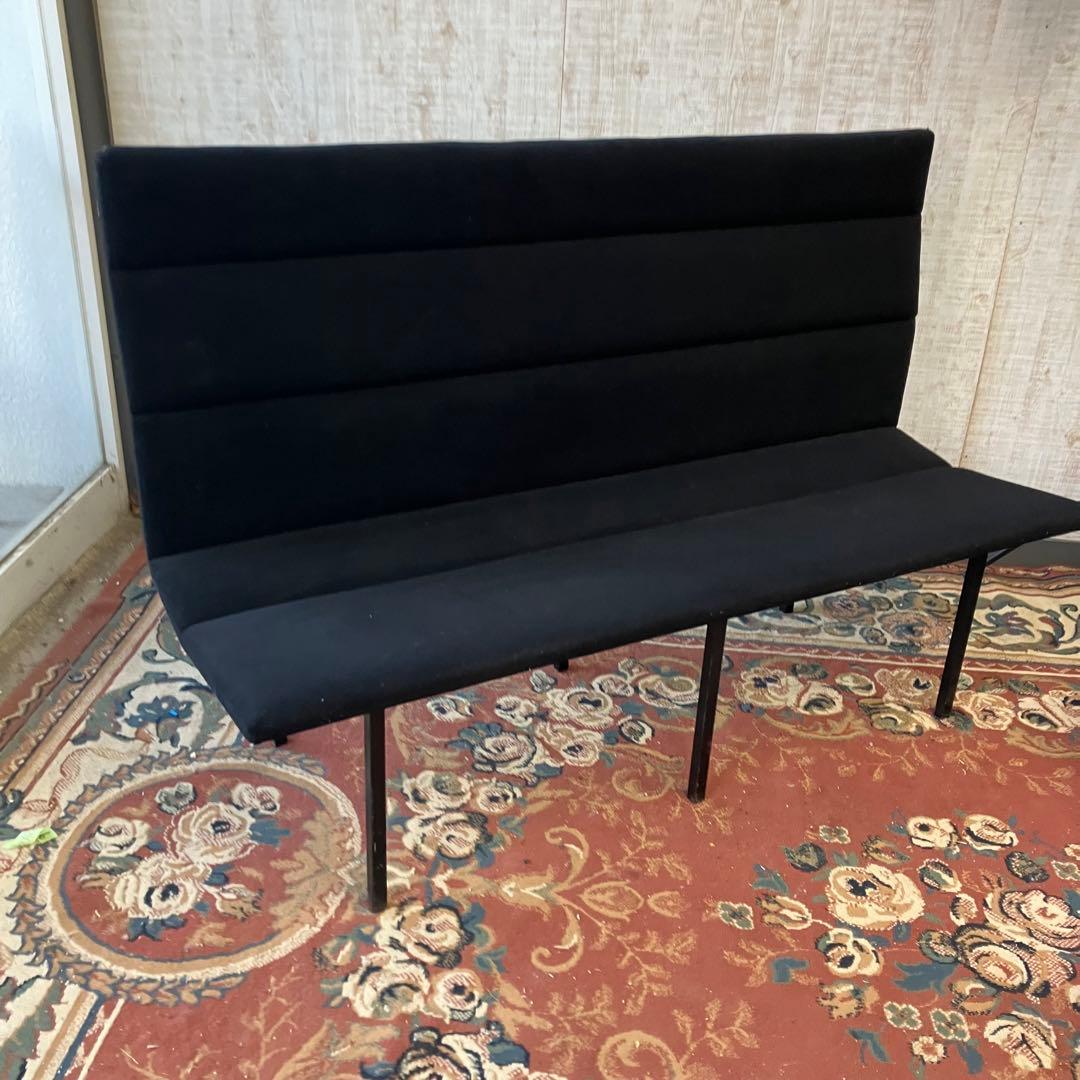 北欧レトロ ベロアソファ ロビーチェア 二人掛けソファー ビンテージ ブラック