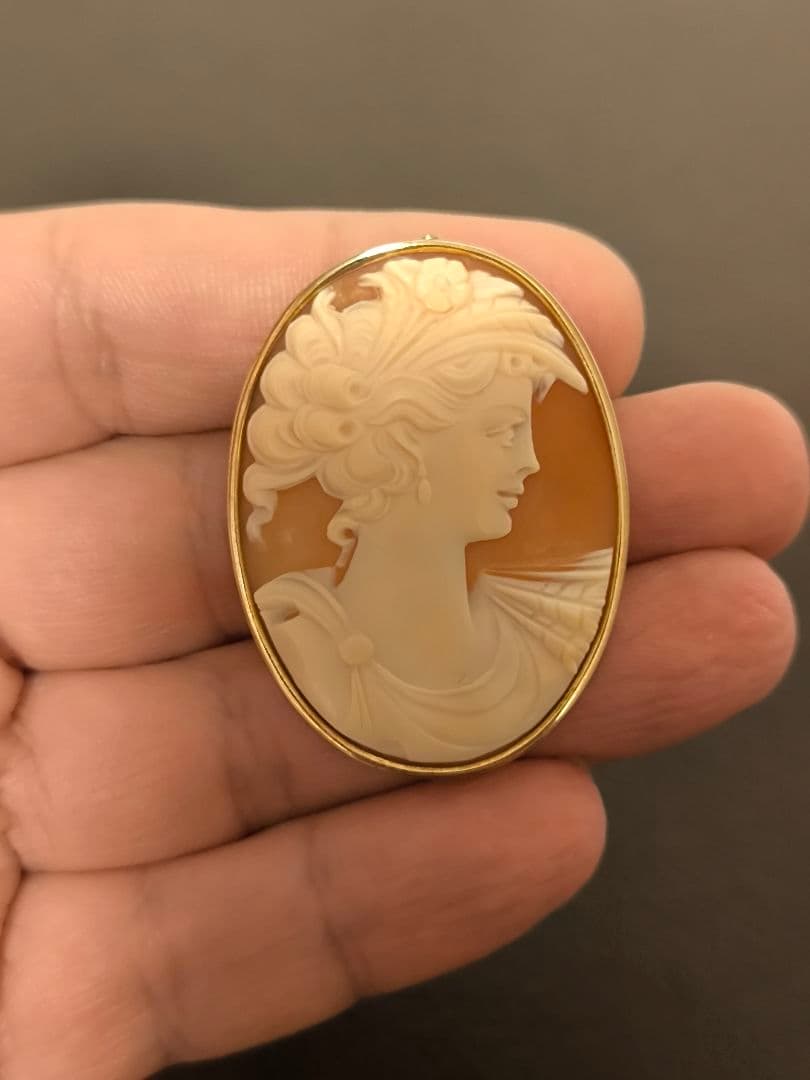 イタリア製 カメオ 14K 585 金 ゴールド ブローチ ペンダントトップ