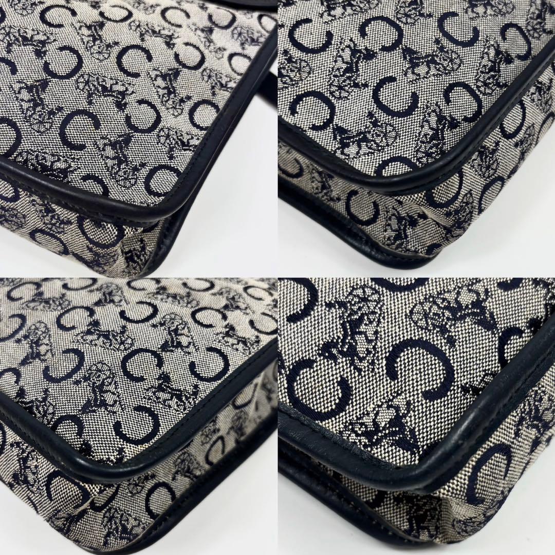 セリーヌ Cマカダム柄 馬車金具 ショルダーバッグ　ネイビー　2way