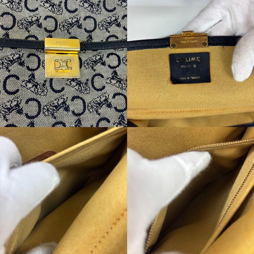 セリーヌ Cマカダム柄 馬車金具 ショルダーバッグ　ネイビー　2way