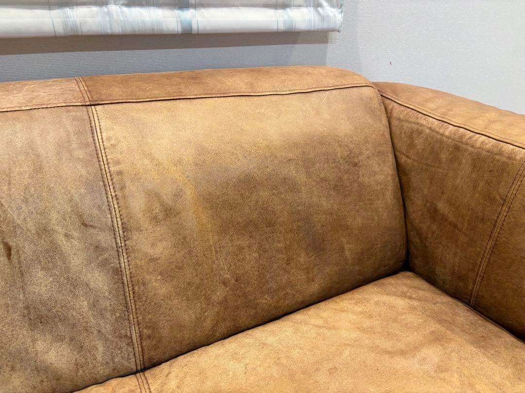 【送料費のみでの販売】ブラウン オイルレザー キャメル 3人掛けソファ