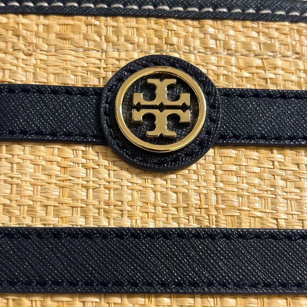 Tory Burch ストライプ かごバッグ　ネイビー