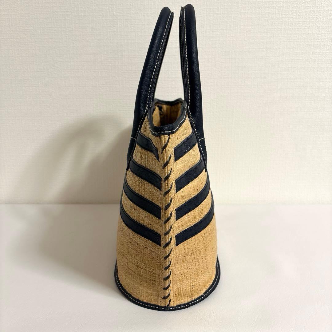 Tory Burch ストライプ かごバッグ　ネイビー