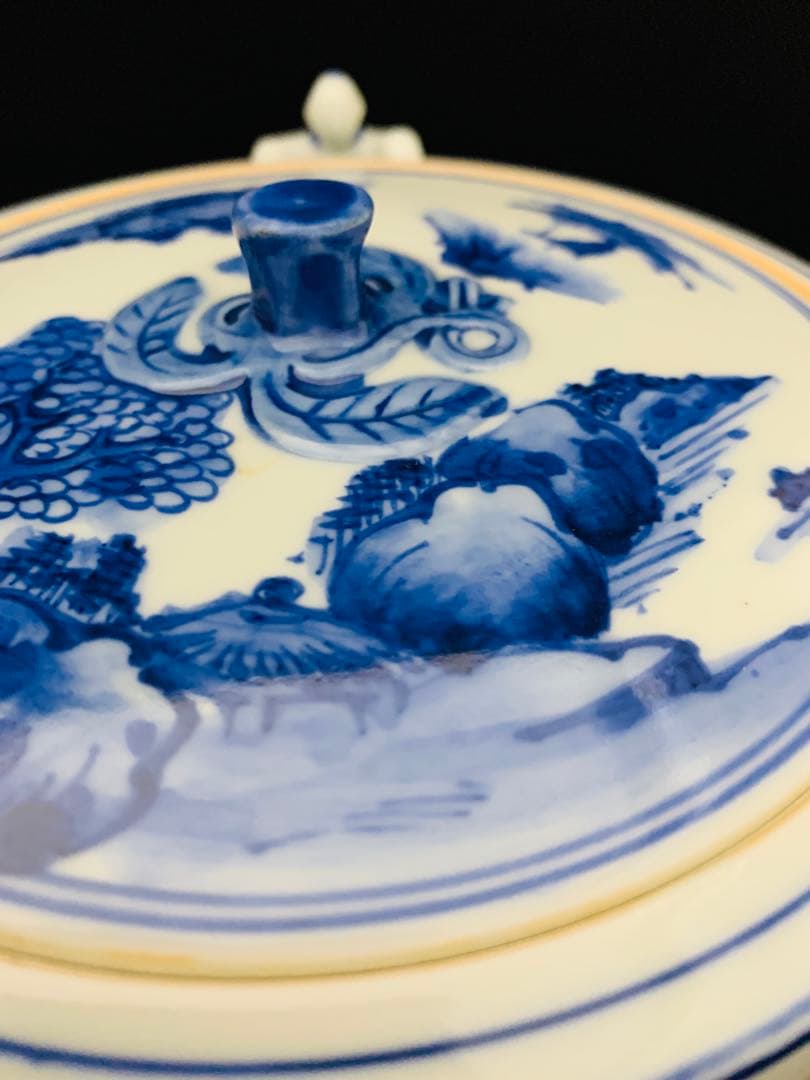 桃山窯　橋本喜泉　染付二宋神　唐子　水指　茶道具　栞黄布共箱付き