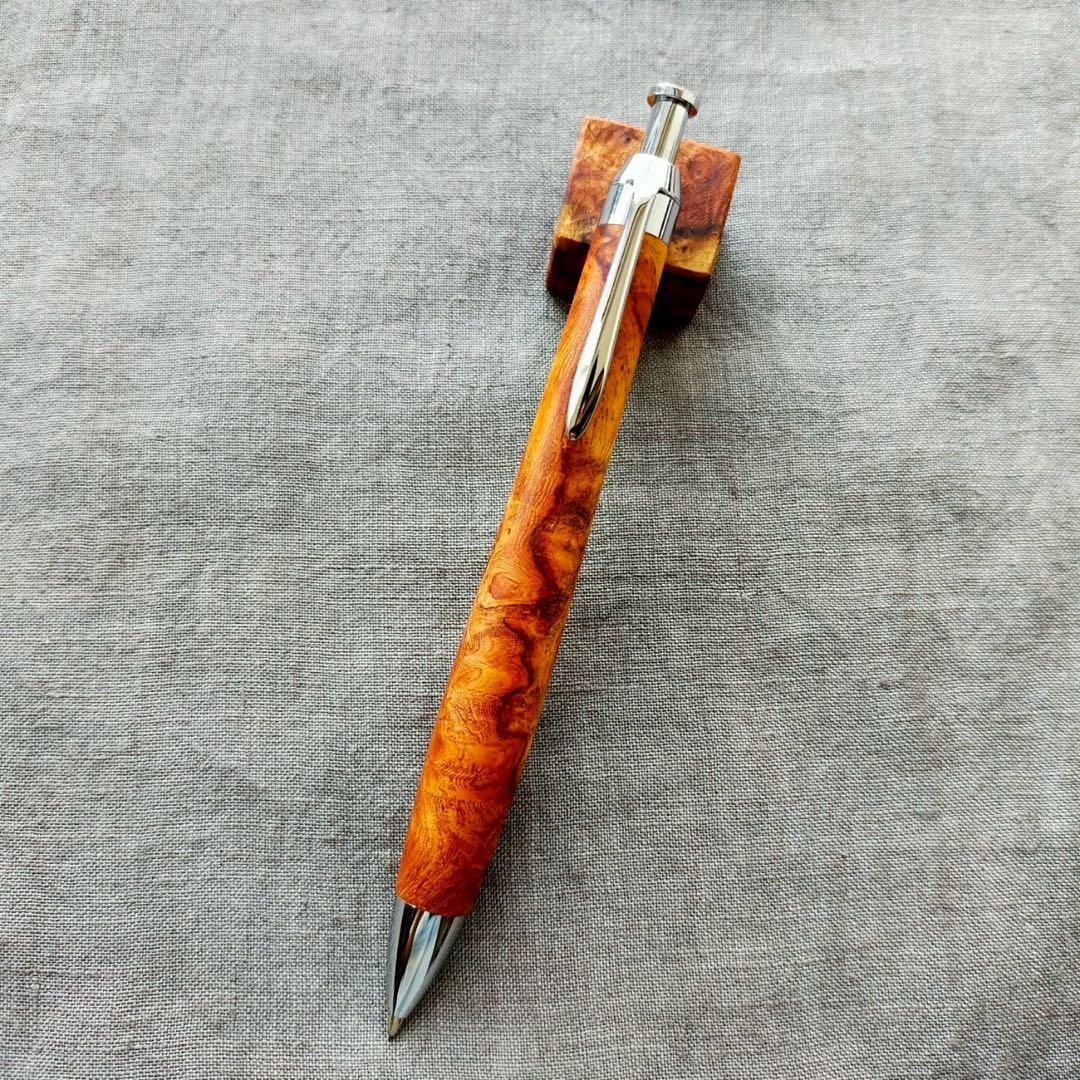 花梨瘤紅白　ハンドメイド　木軸シャープペン　0.5mm　天然木　シルバー