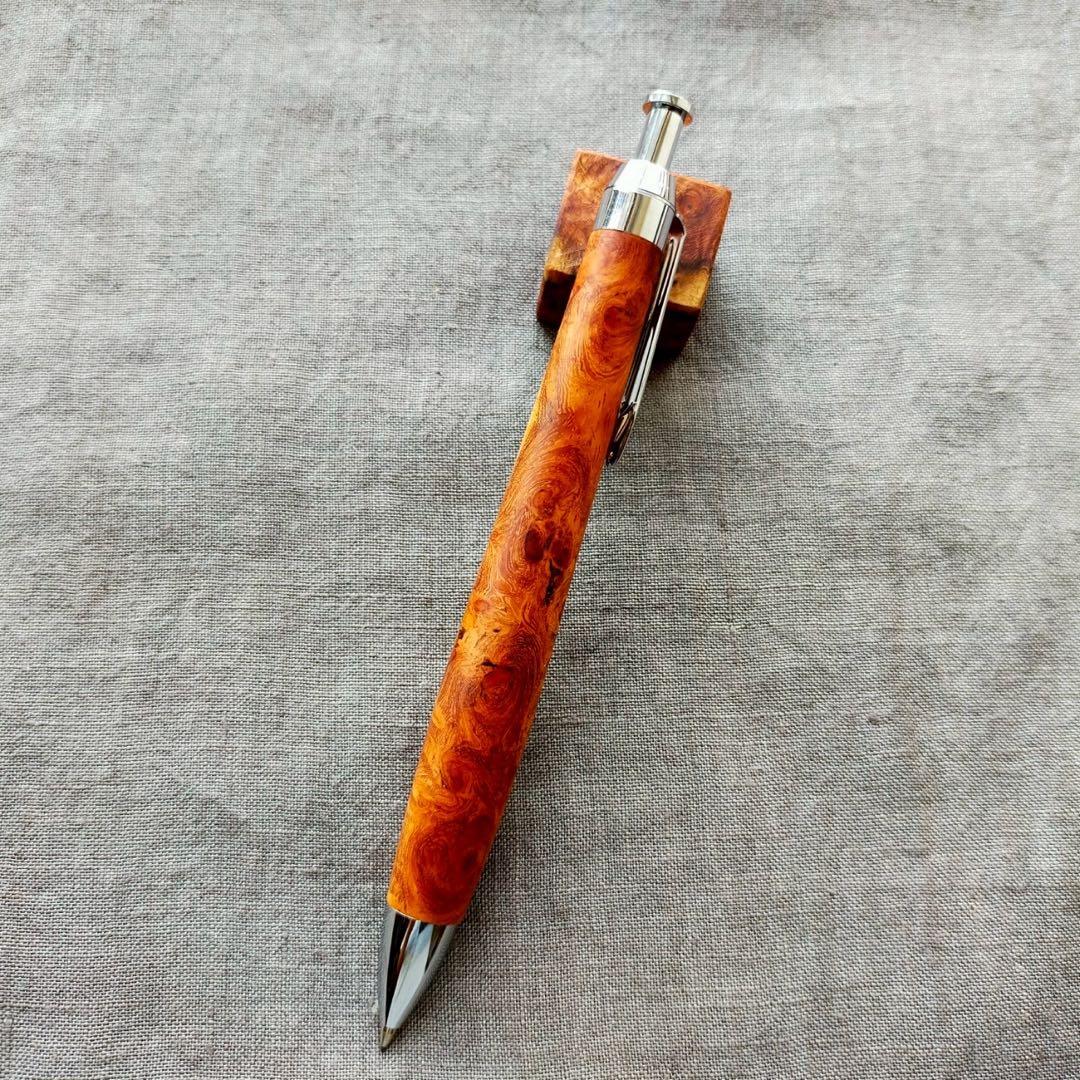 花梨瘤紅白　ハンドメイド　木軸シャープペン　0.5mm　天然木　シルバー
