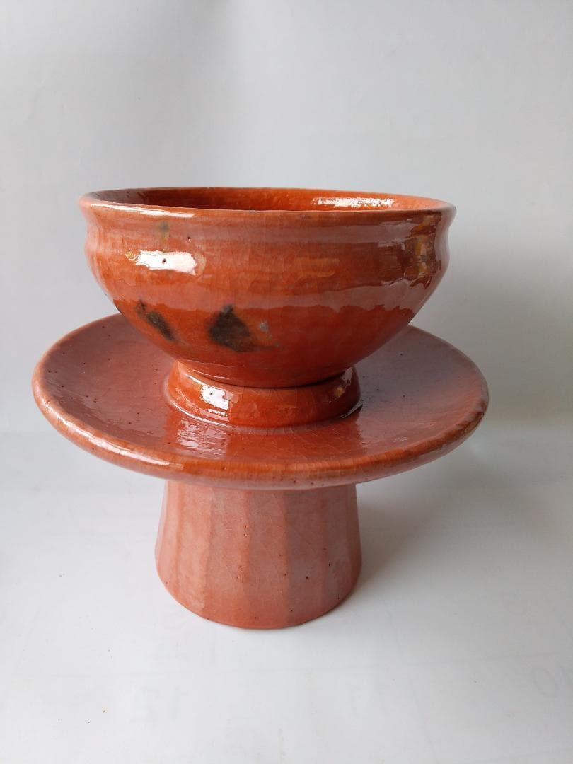 赤楽 天目茶碗 貴人台添エ 川崎和楽 作 赤楽茶碗 共箱 茶道具 抹茶碗 新品