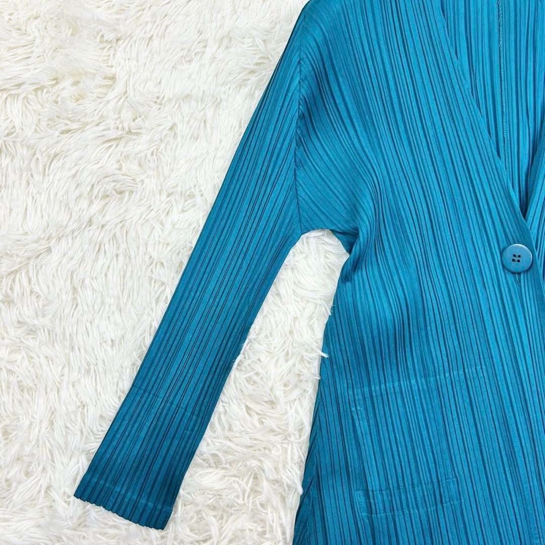 美品　プリーツプリーズ　ロングカーディガン　羽織り　長袖　軽量　ブルー系　3