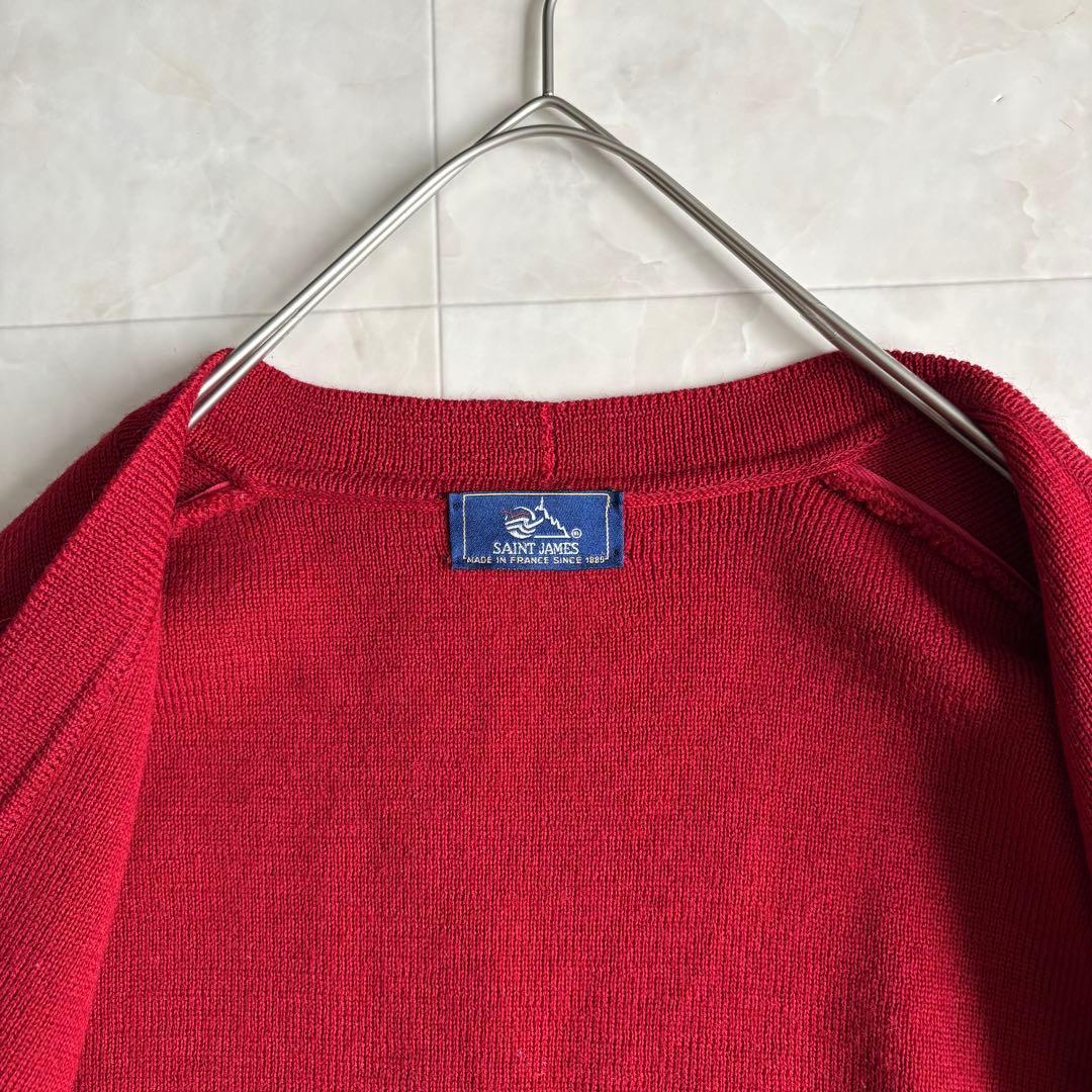 美品✨ SAINTJAMES フランス製 金ボタンウールカーディガン 赤 L