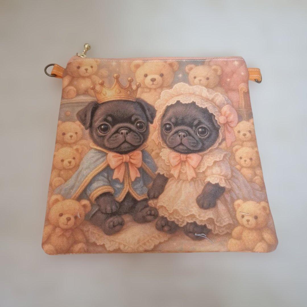 激レアパグパネル生地　ハンドメイド　まちなしバッグ　フラットポーチ