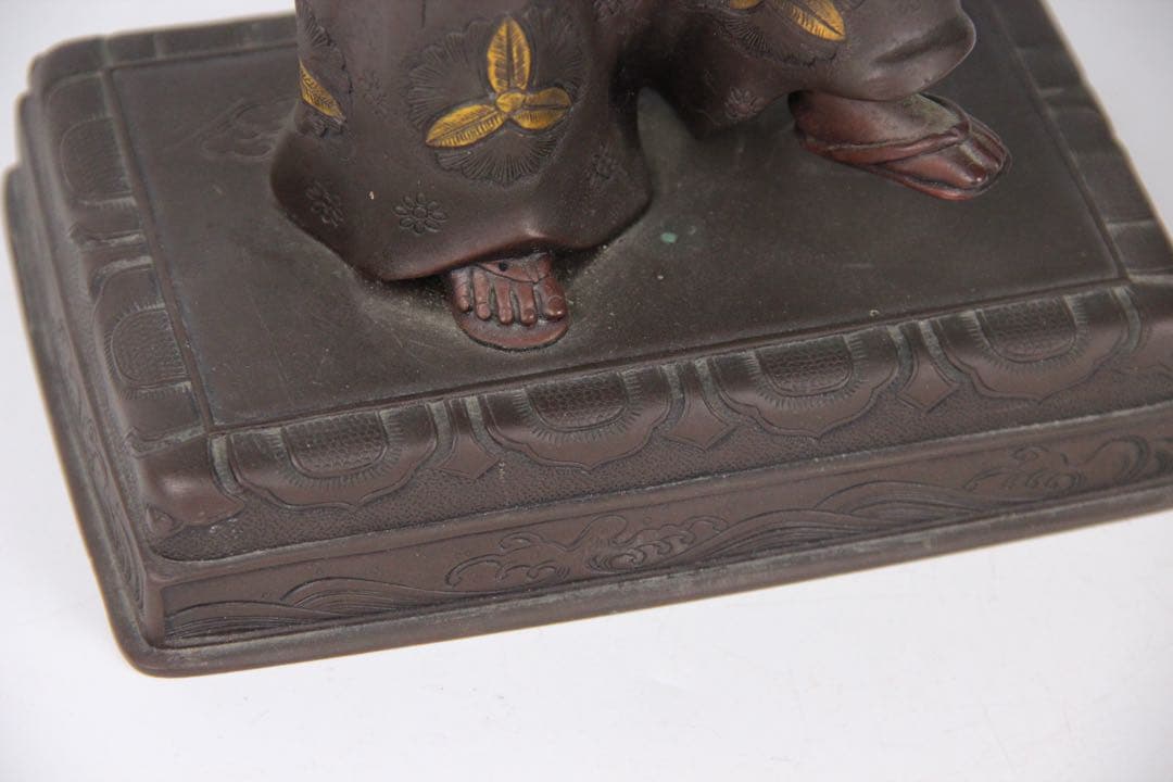 明治時代　古美術品 銅製塗金 阿波踊り 人物　サムライ　置物 EU25-2