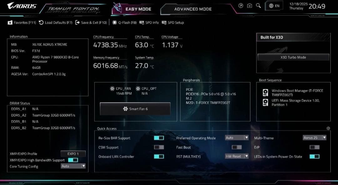 TEAM T-CREATE DDR5 6000Mhz 32GBx2枚 64GB