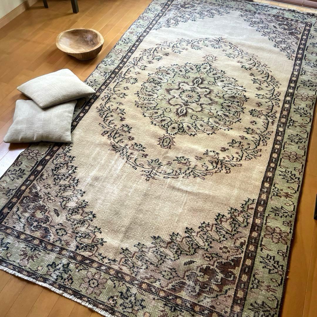 超大判144×269メダリオン　ベージュブラウン　トルコヴィンテージラグ