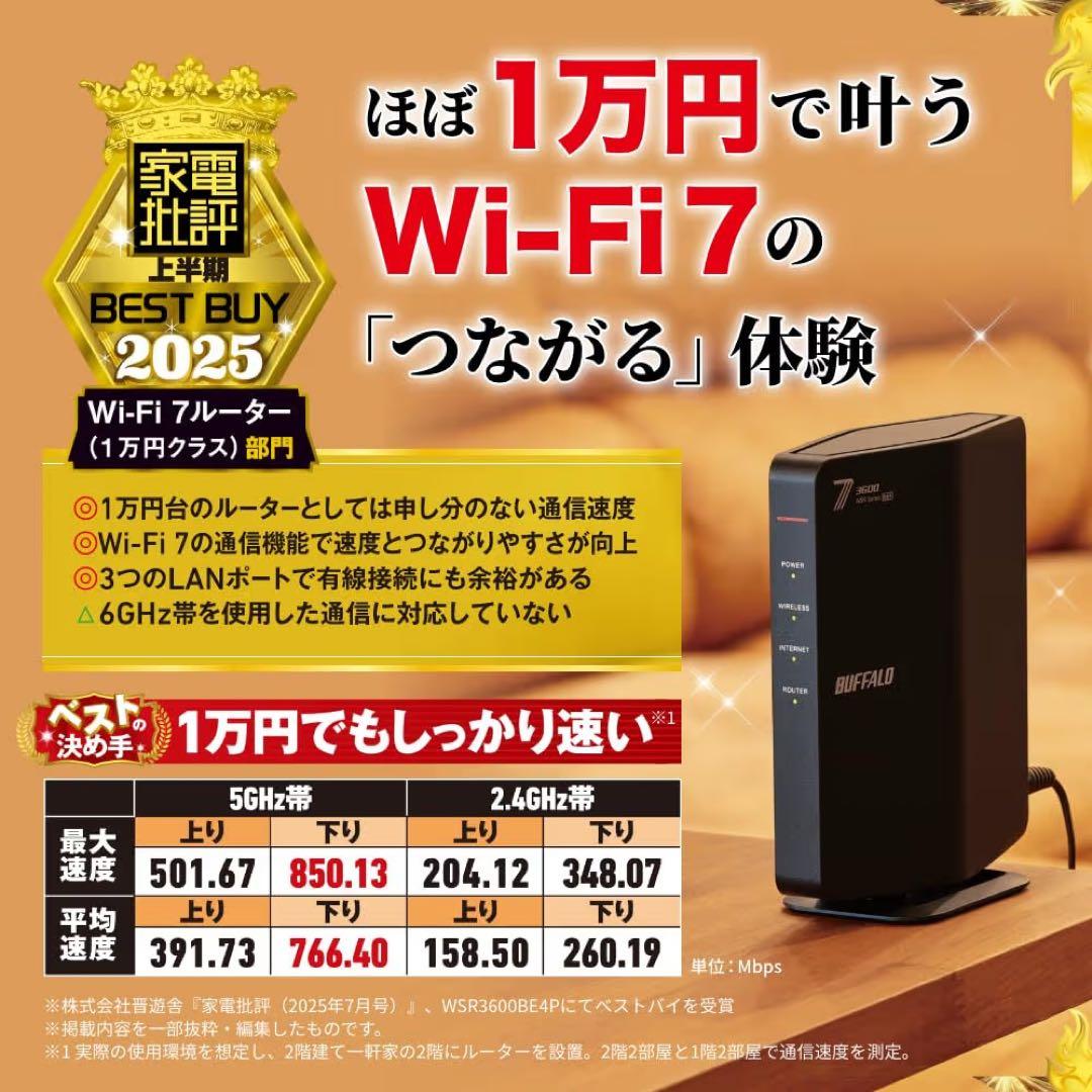 BUFFALO Wi-Fi 7 3600 無線LANルーター