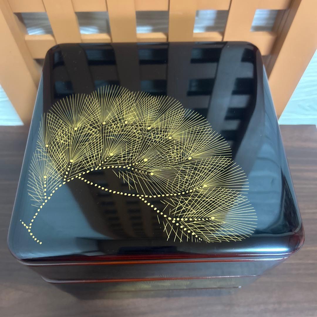 越前焼 漆金手彫り 御重箱 松 金 三段 箱付き