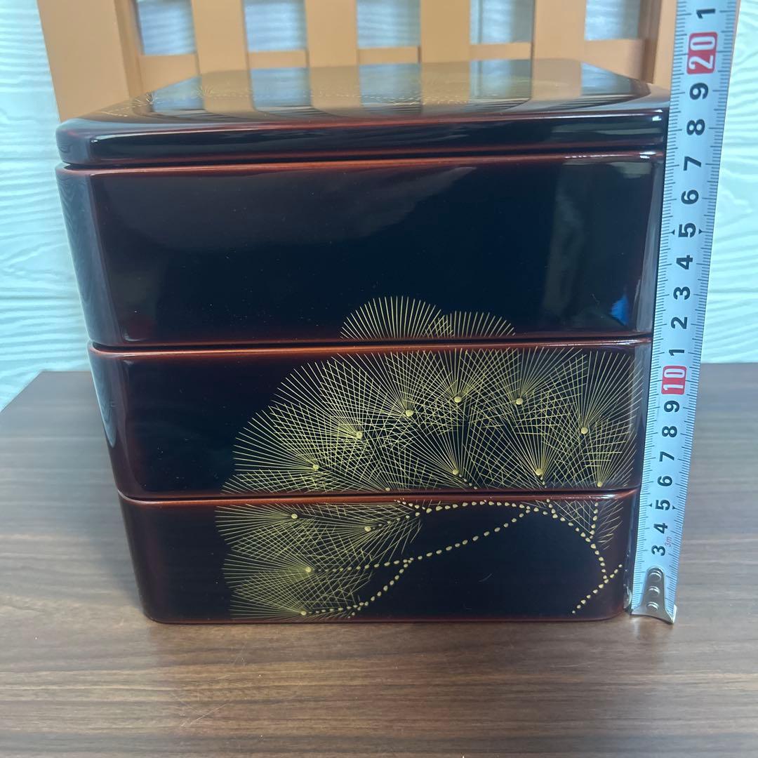 越前焼 漆金手彫り 御重箱 松 金 三段 箱付き