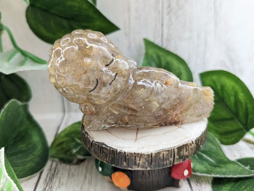 【琥珀】エンジェルオーラクォーツのきつねさん形オルゴナイト☆他３点