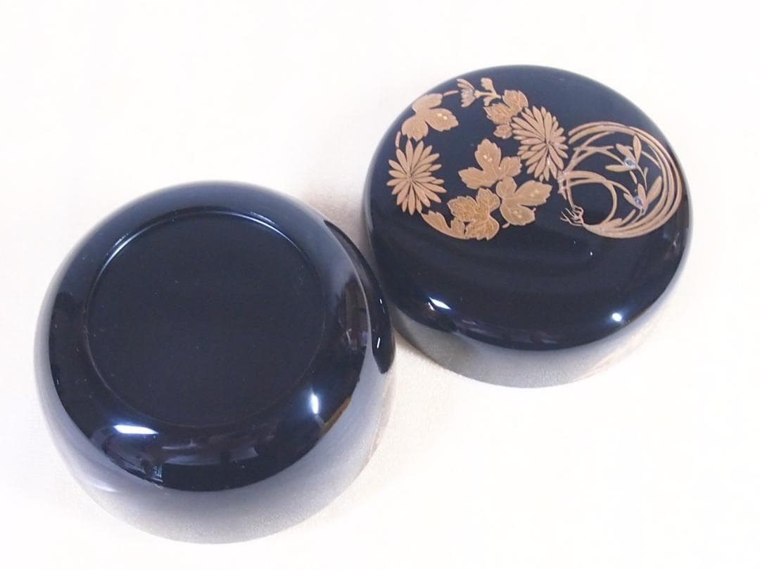 【美品】輪島塗 喜三誠志 四君子 花の丸蒔絵 平棗 薄茶器/茶入/なつめ 茶道具