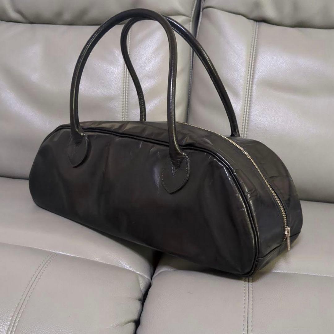 COMME des GARÇONS 黒 レザー ロゴ ボストンバッグ