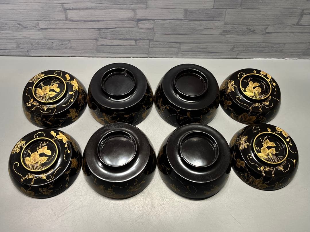 極上　輪島塗　沈金蒔絵　煮椀　吸物椀　四客　木製