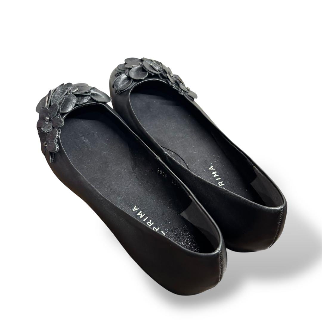 極美品　アンテプリマ　フラットシューズ　23.5 ブラック　レザー　フラワー