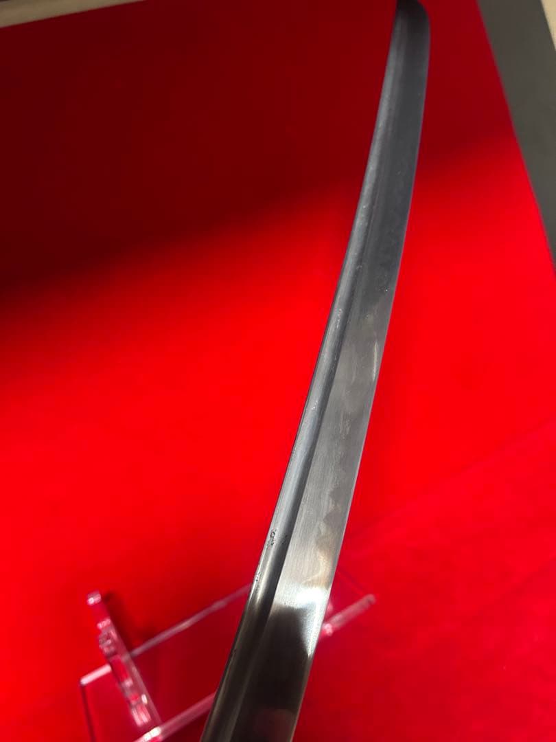 01566 包丁　マグロ包丁　銘有り　鬼反り　刃文綺麗　玉鋼　未使用品