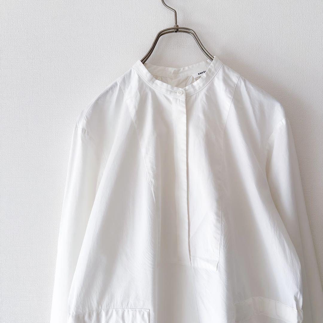 ENFOLD バンドカラー ロングシャツ 38 バックリボン ノーカラー 白