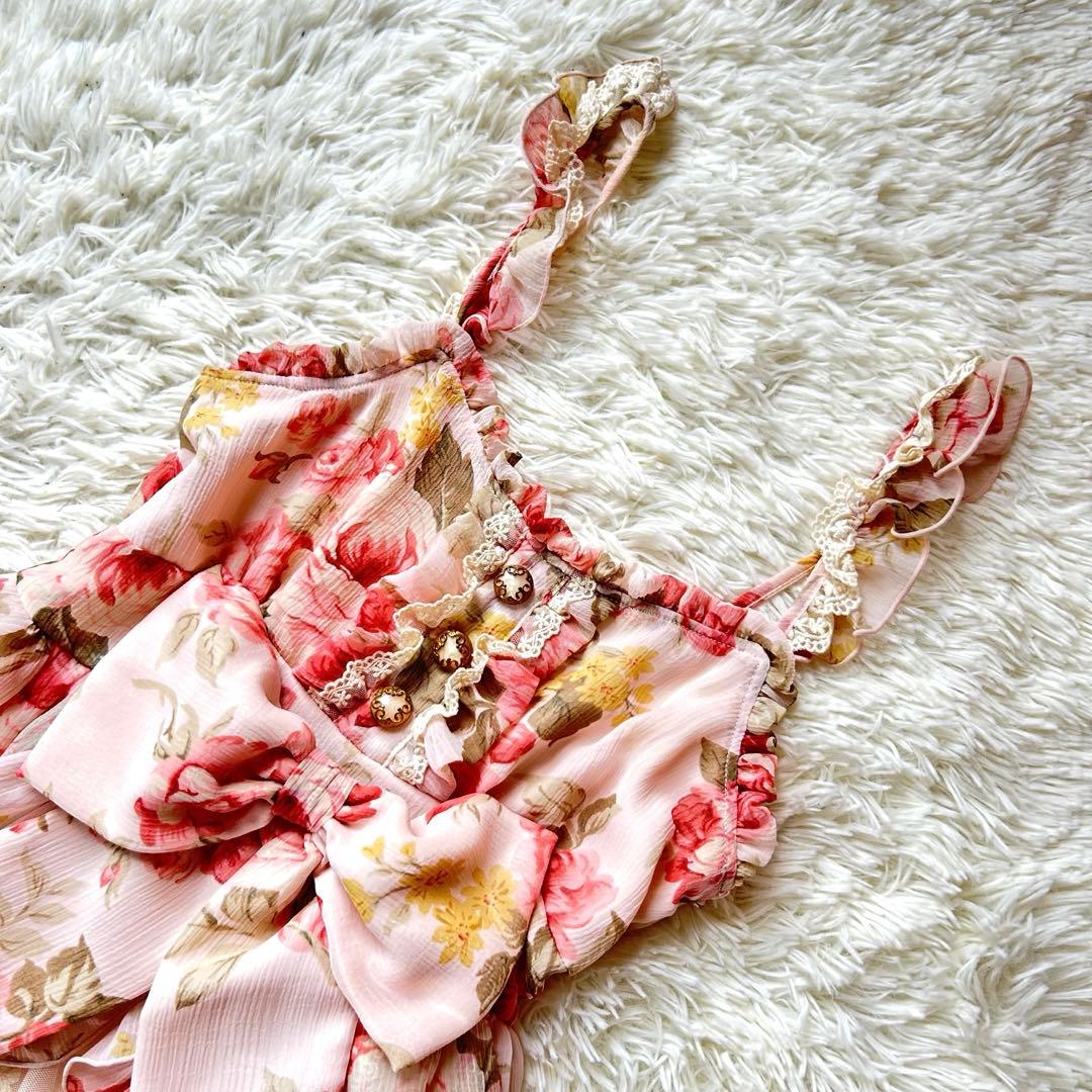 リズリサ 花柄 ピンクリボン フリル レース キャミソール y2k 平成 ギャル