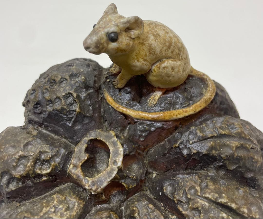 木村玉舟　備前焼　白備前南瓜　鼠　細工物　 共箱　 　　　k2331