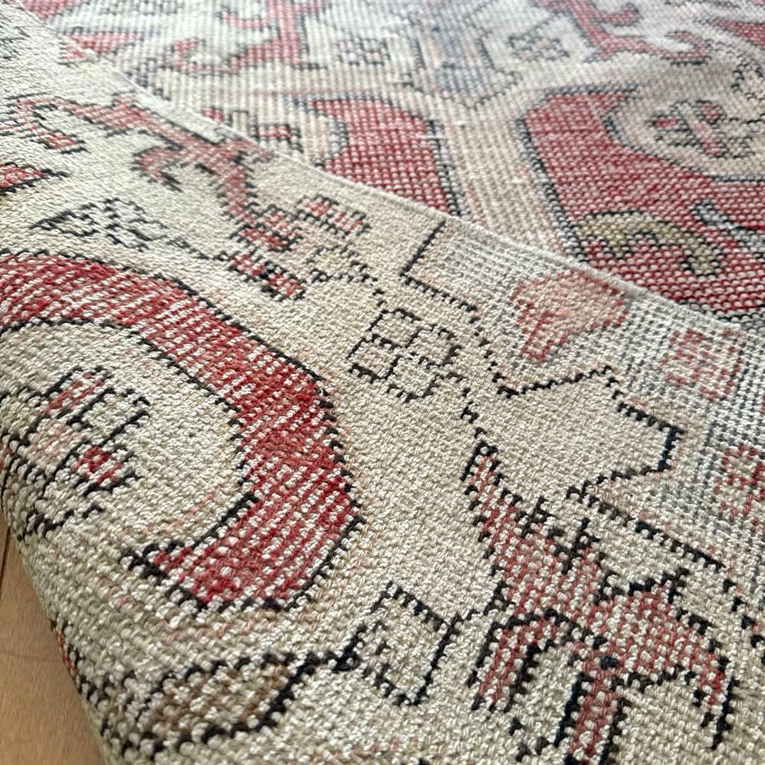 94×180 リバーシブル　擦れシャビーなメダリオン　トルコヴィンテージラグ