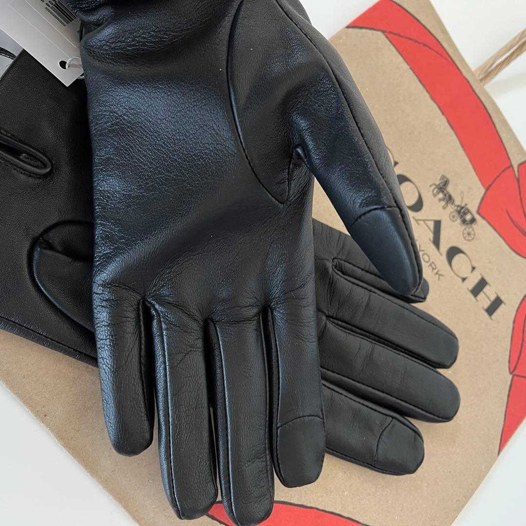 コーチ☆新品☆レザーテック スマホ対応 グローブ 手袋/ブラック 黒 S