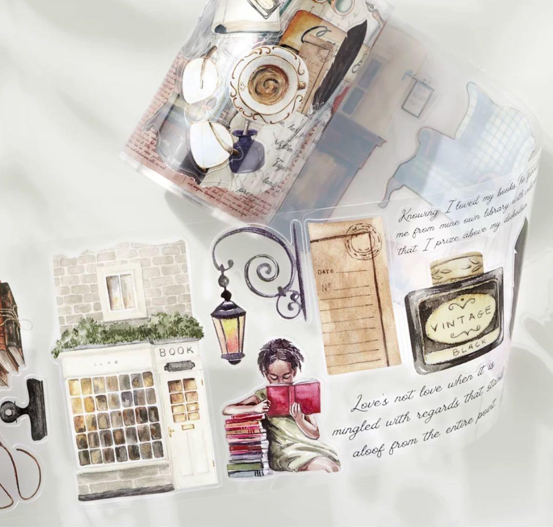 新品　カナダWT　猫書店　PET型抜きタイプマスキングテープ　マステ