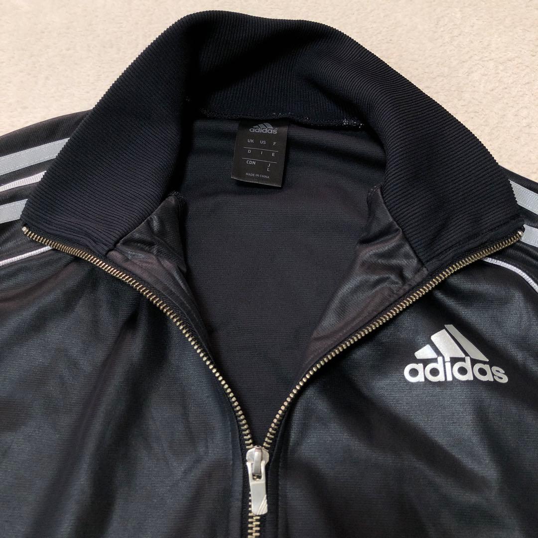 adidas　光沢デザイン　ジャージ上下　セットアップ　ブラック　y2k