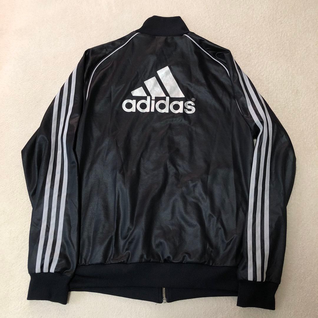 adidas　光沢デザイン　ジャージ上下　セットアップ　ブラック　y2k